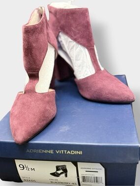 Adrienne Vittadini Blackberry Suede Cutout Pointed-Toe Chunky Heel